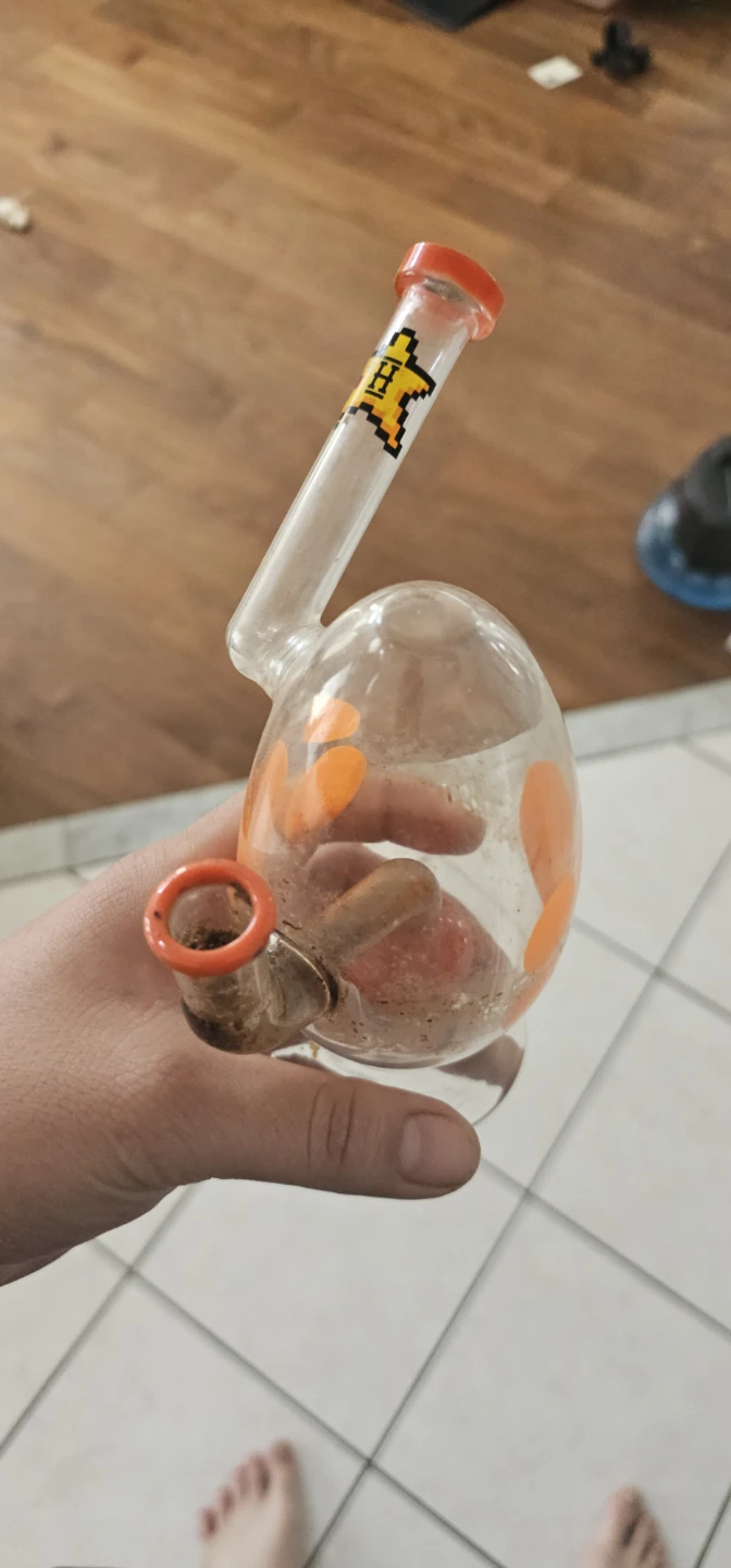 Glass Water Pipe with Orange Accents