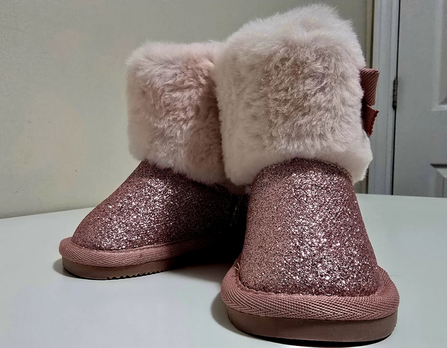 Girls Pink Glitter Boots with Faux Fur Trim - photo 3
