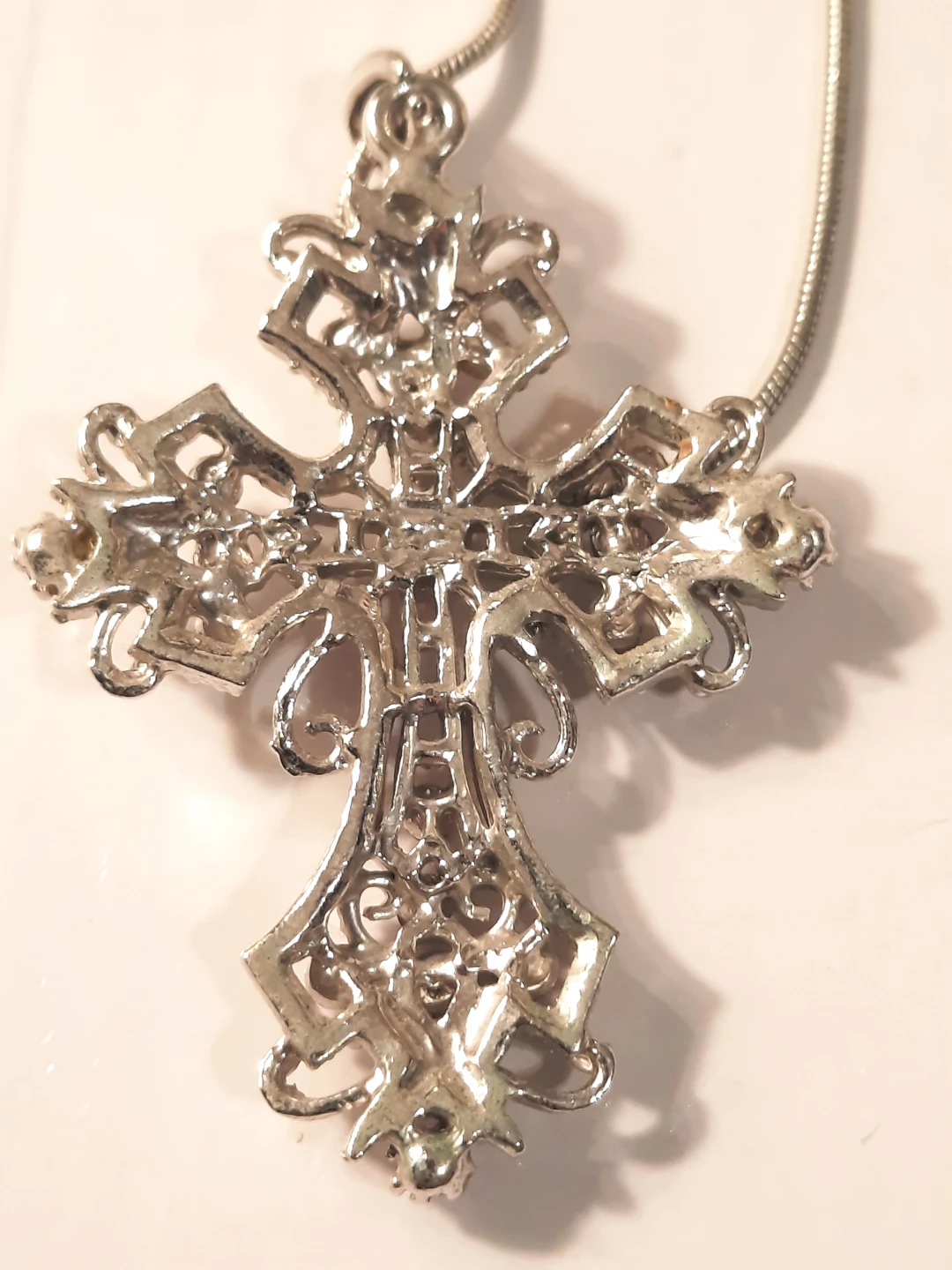 Silver-tone Cross Pendant Necklace with Red Jewels - photo 4