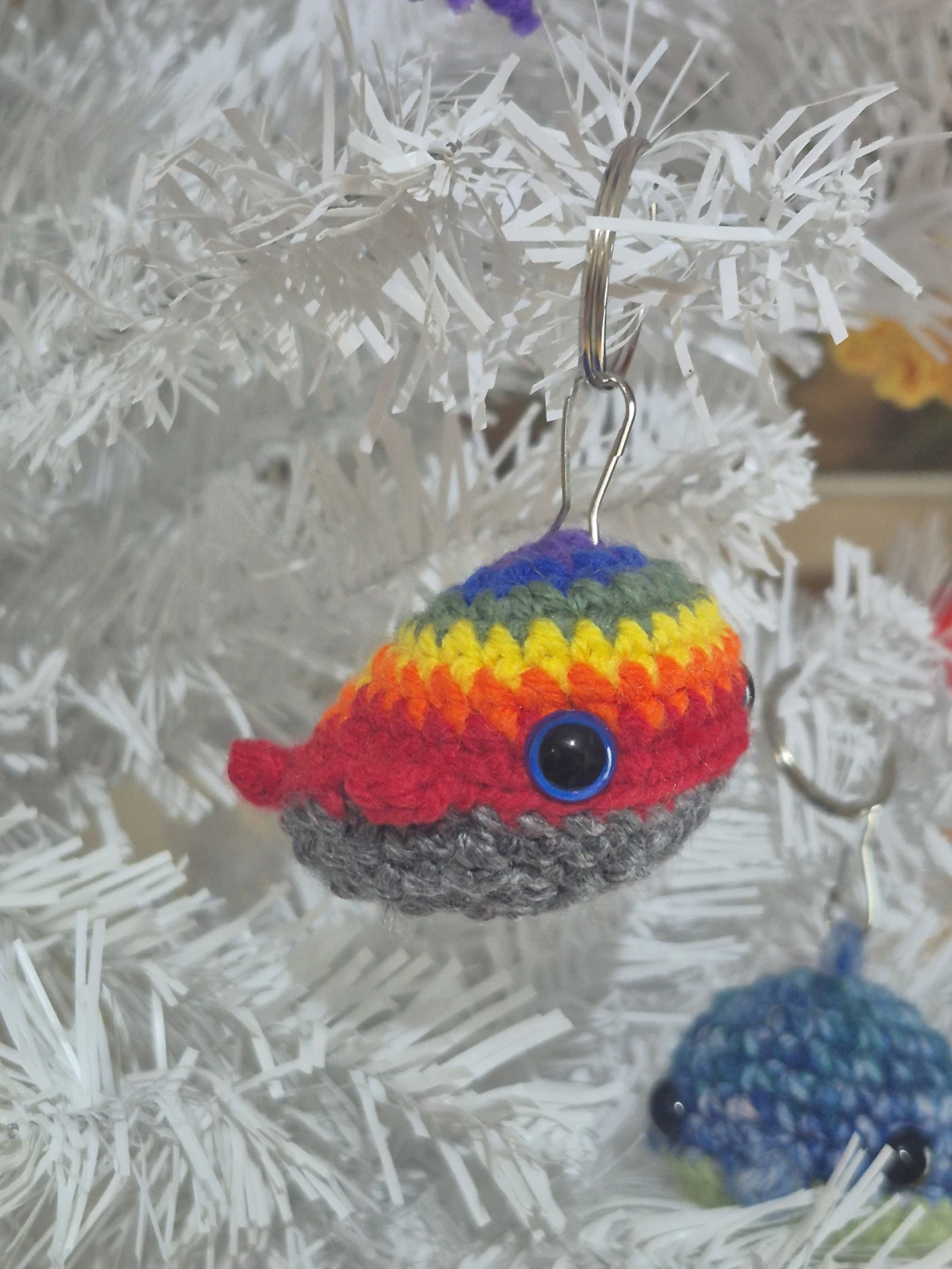 Crocheted Rainbow Whale Keychain - photo 3