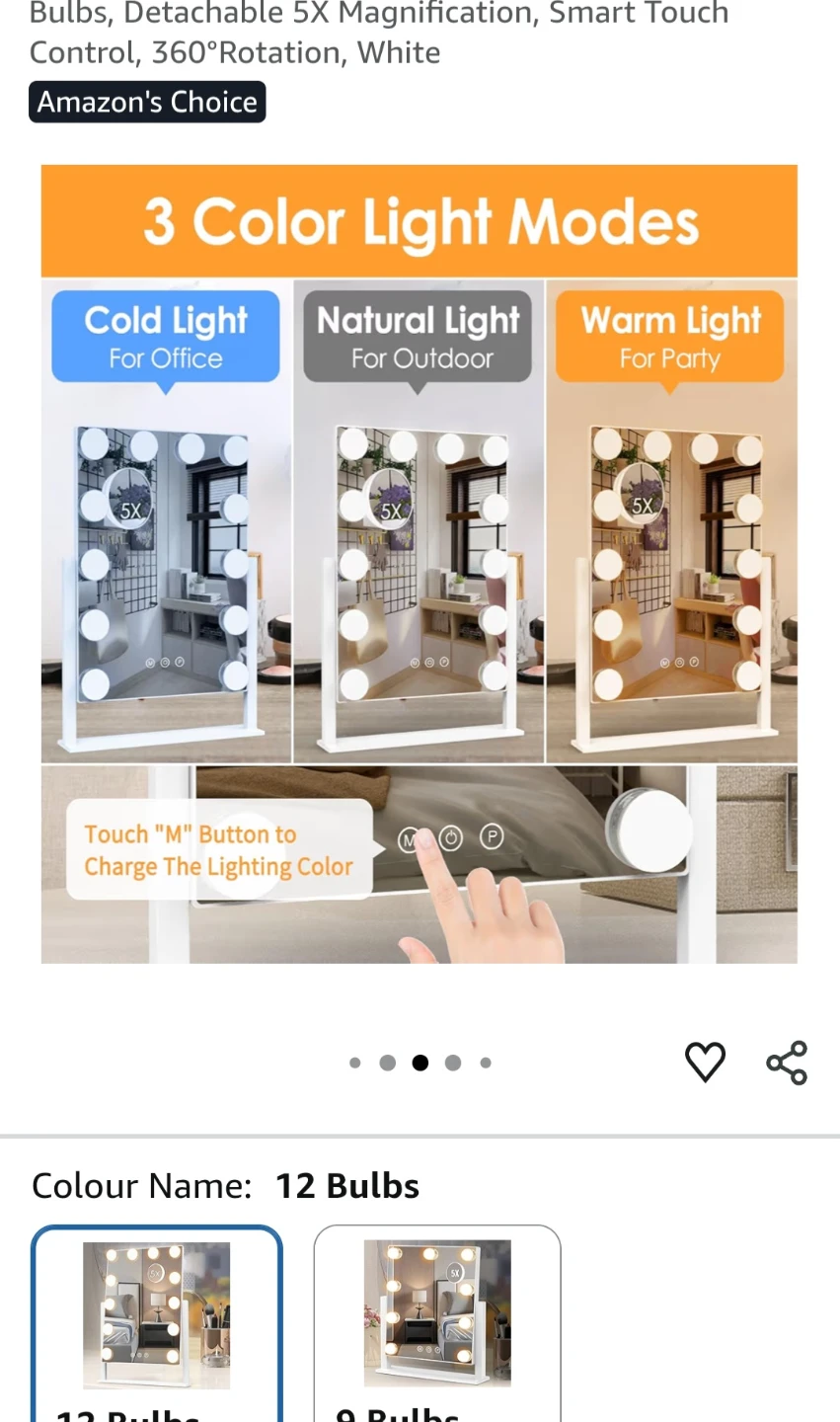 Hollywood Lighted Makeup Mirror with 3 Color Lighting Modes - photo 4