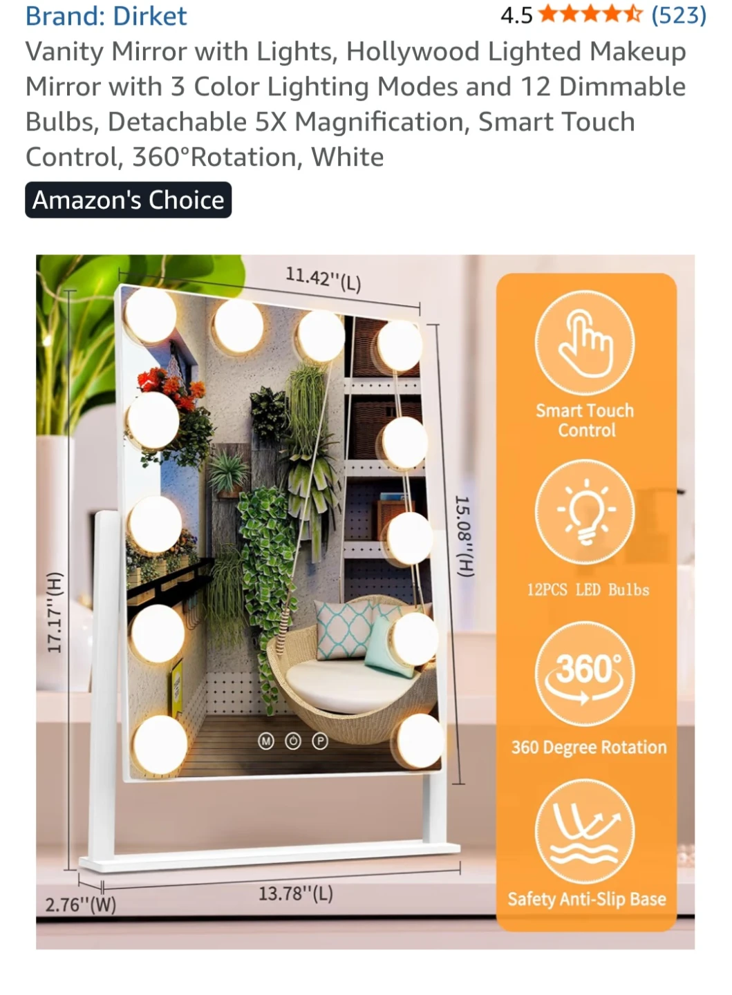 Hollywood Lighted Makeup Mirror with 3 Color Lighting Modes - photo 5