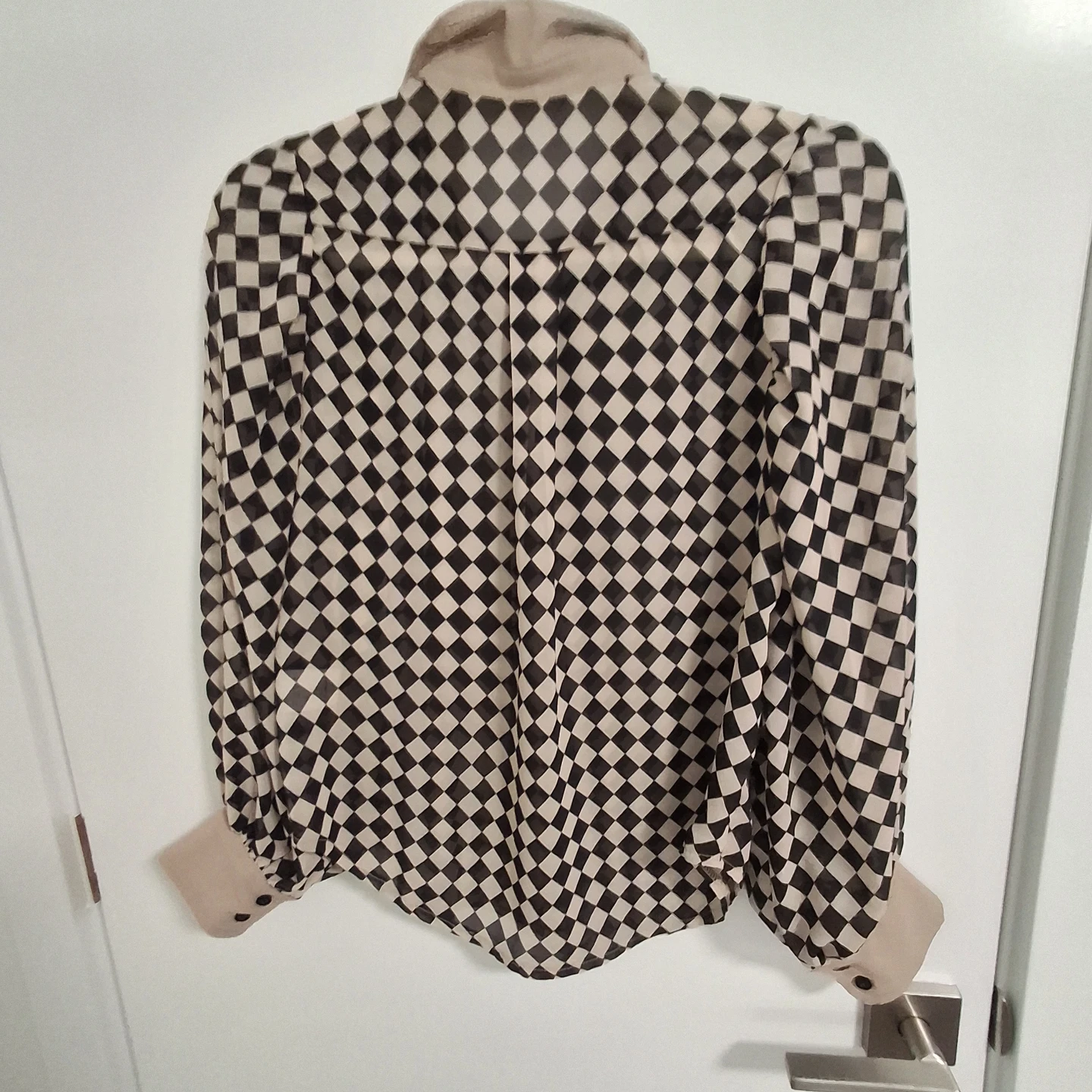 Women's Sheer Checkered Button-Up Blouse - photo 2