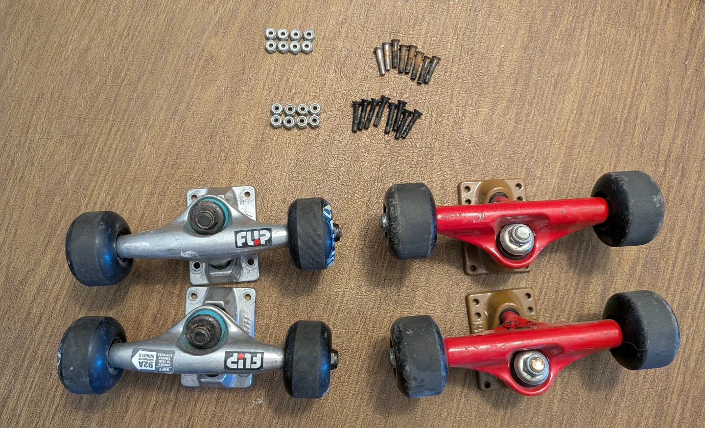 Skateboard trucks and wheels