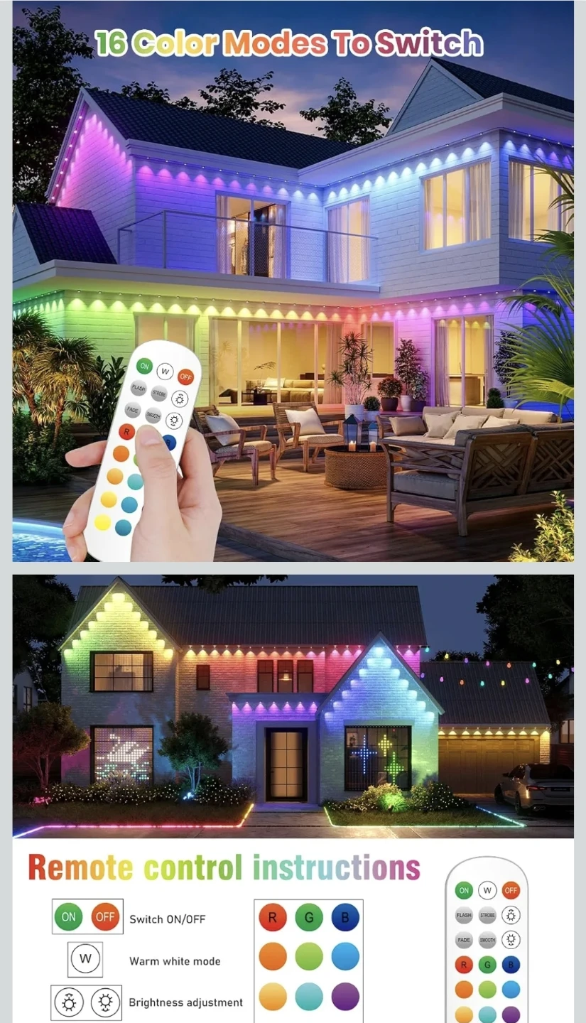 New Permanent Outdoor Lights for House, 150ft RGB+IC Smart