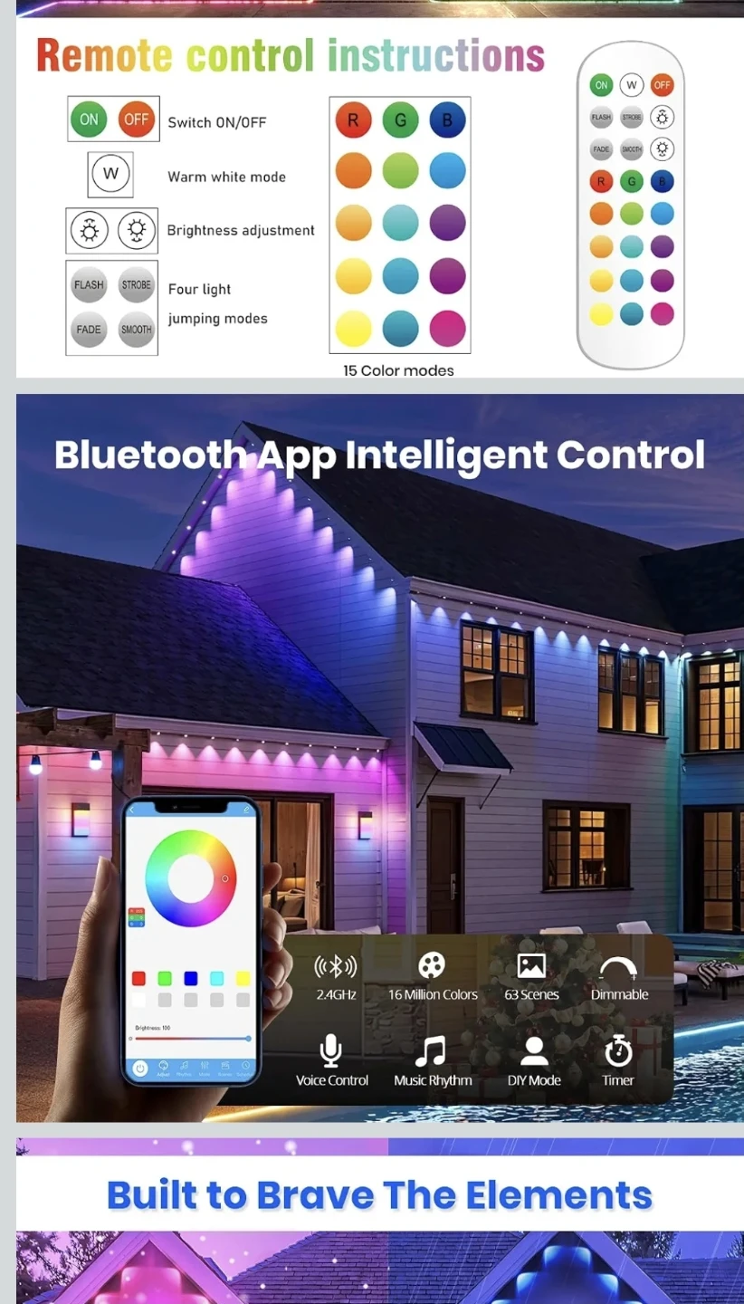 New Permanent Outdoor Lights for House, 150ft RGB+IC Smart - photo 2
