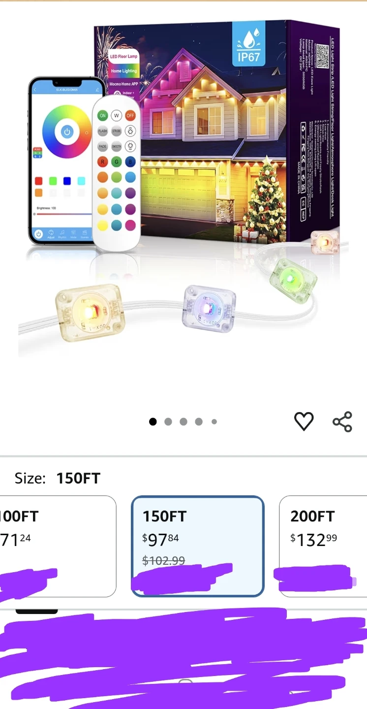 New Permanent Outdoor Lights for House, 150ft RGB+IC Smart - photo 3