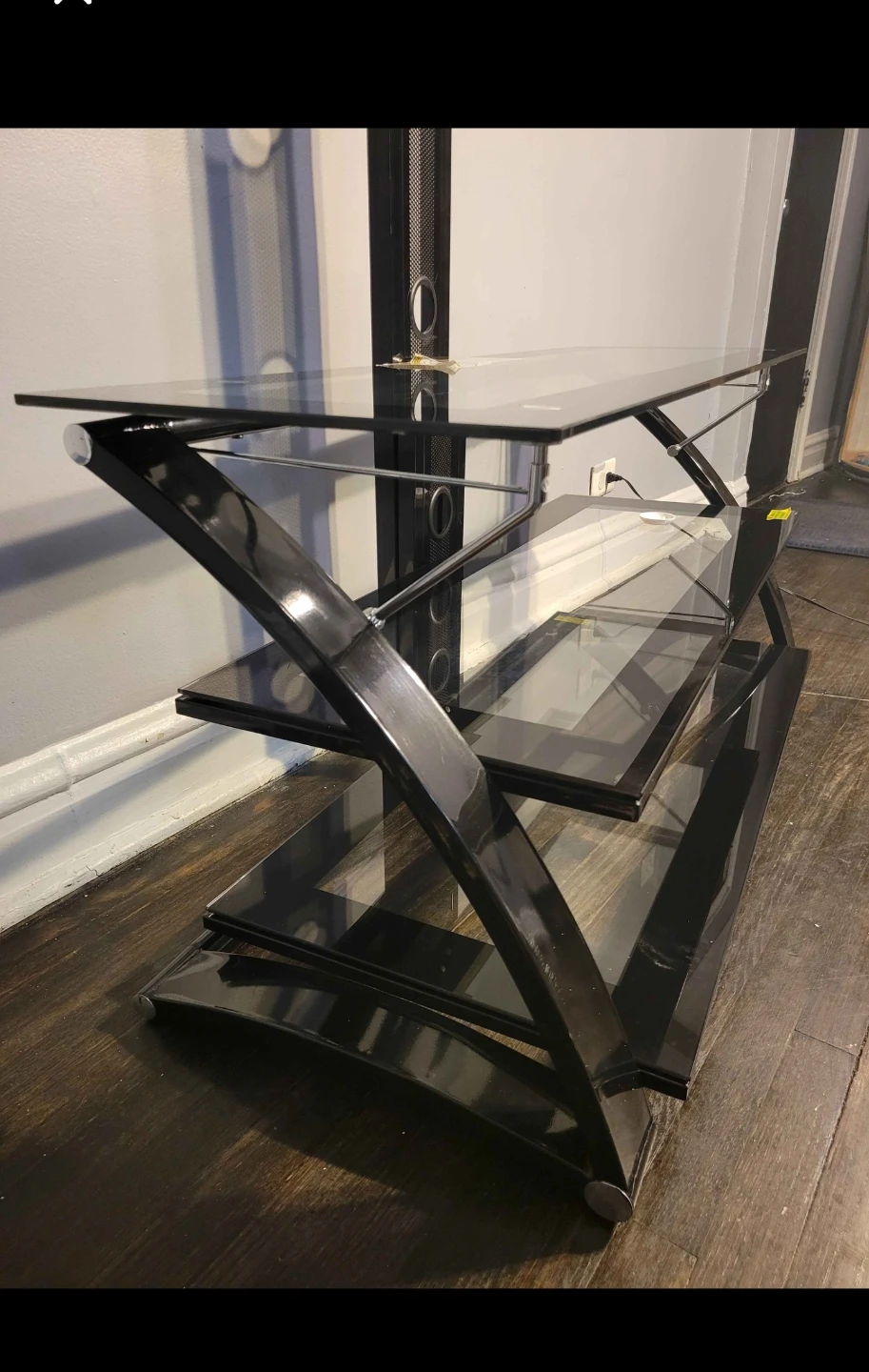 Black Glass TV Stand with Mount - photo 5