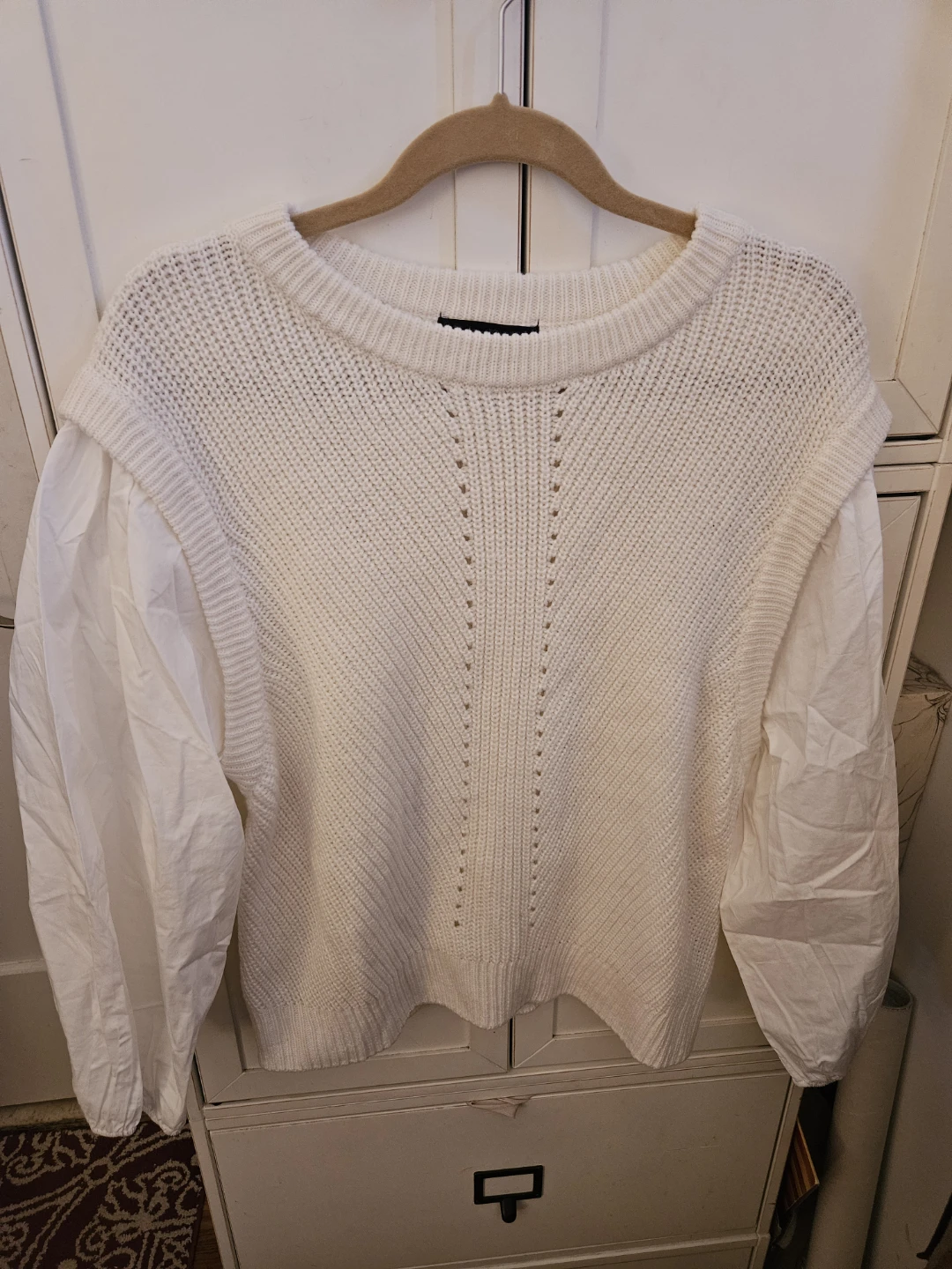 Sanctuary Women's White Knit Sweater with Puff Sleeves - XL