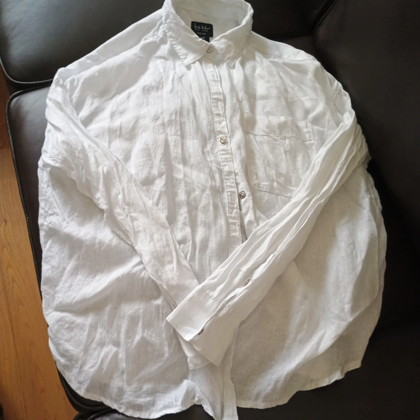Nicole Miller New York White 100% Linen Button-Up Shirt