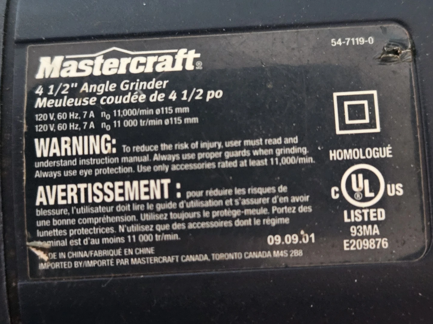 Mastercraft  4 1/2" Angle Grinder - photo 2