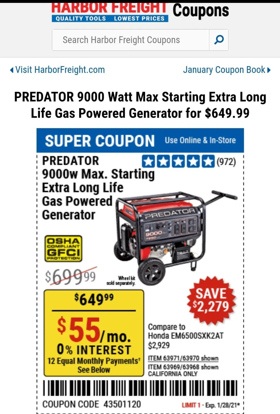 Predator 9000 Watt Portable Generator - photo 2