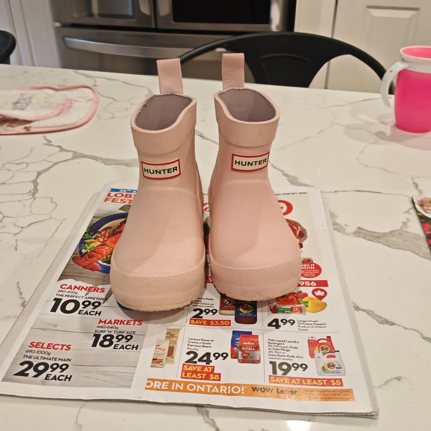 Hunter Kids Pink Rubber Boots Size UK 8