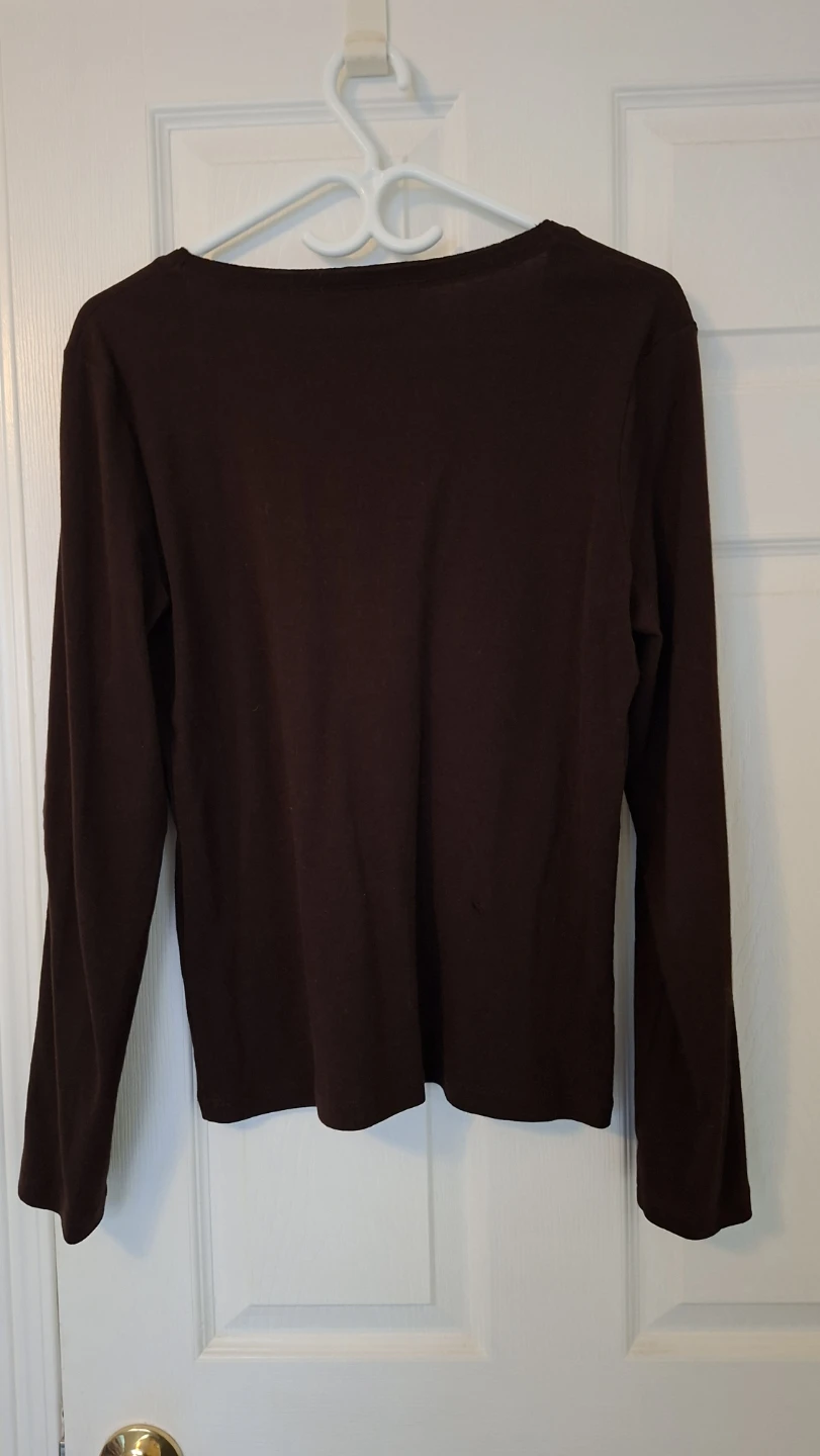 Women's Brown Long Sleeve Top with Lace V-Neck - photo 2