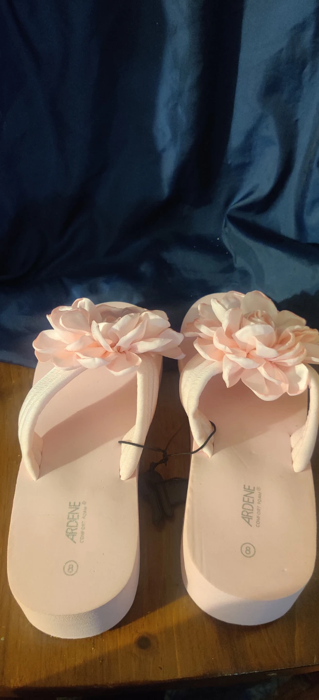 Ardene Pink Flip Flops with Flower Detail - Size 8