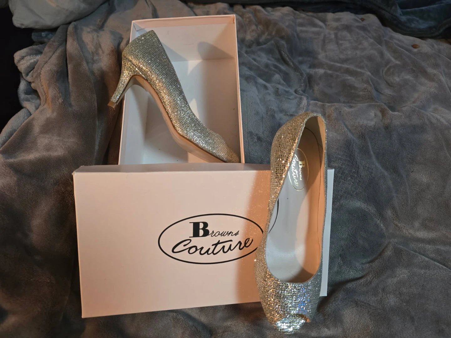 Browns Couture Silver Glitter Peep-Toe Heels - photo 2