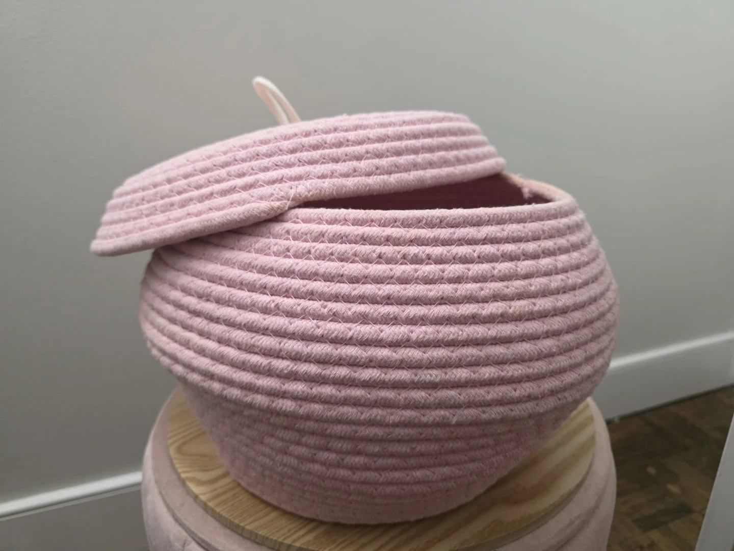 Pink Rope Storage Basket with Lid