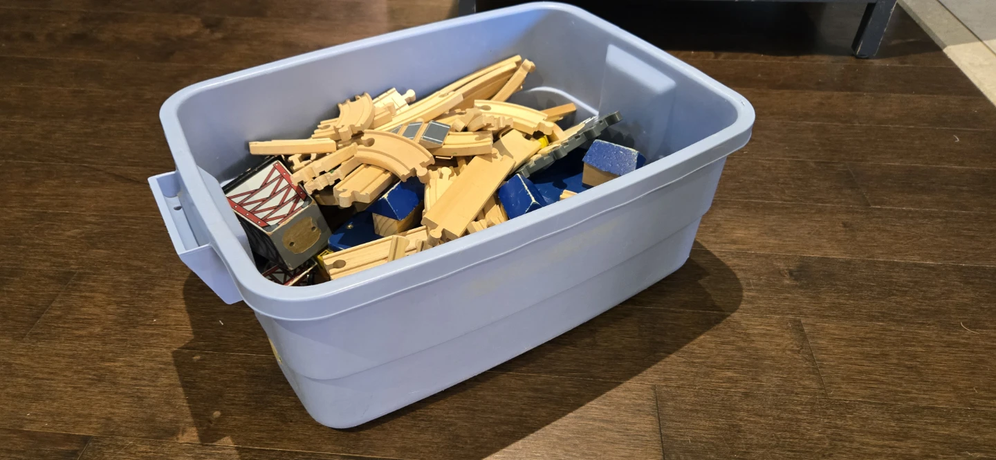 Wooden Train Set with Roundhouse and Crane