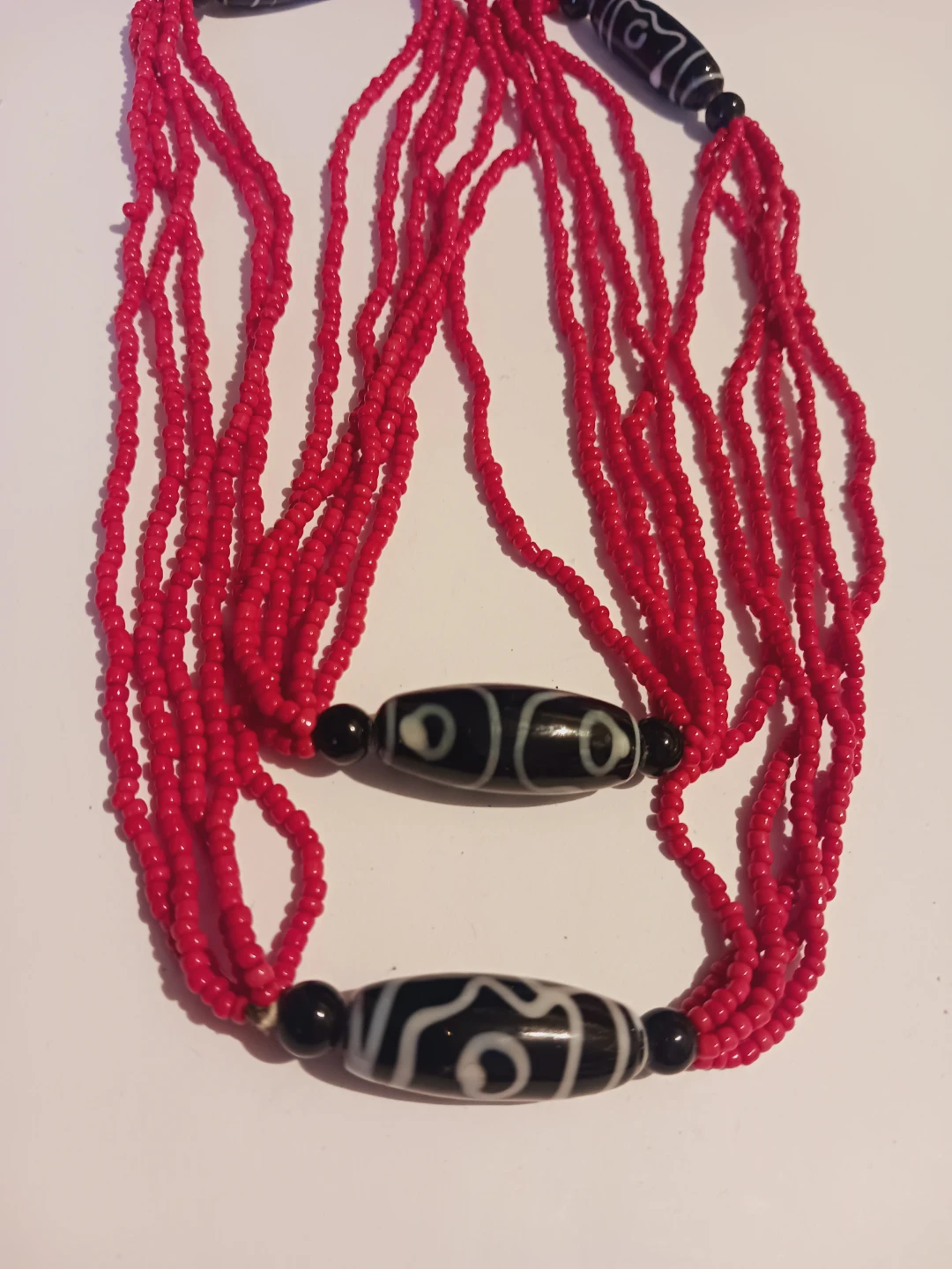 Red Beaded Necklace with Dzi Beads - photo 3