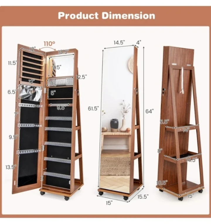 3-in-1 Full-Length Mirror Jewelry Cabinet with Storage Shelves - photo 4