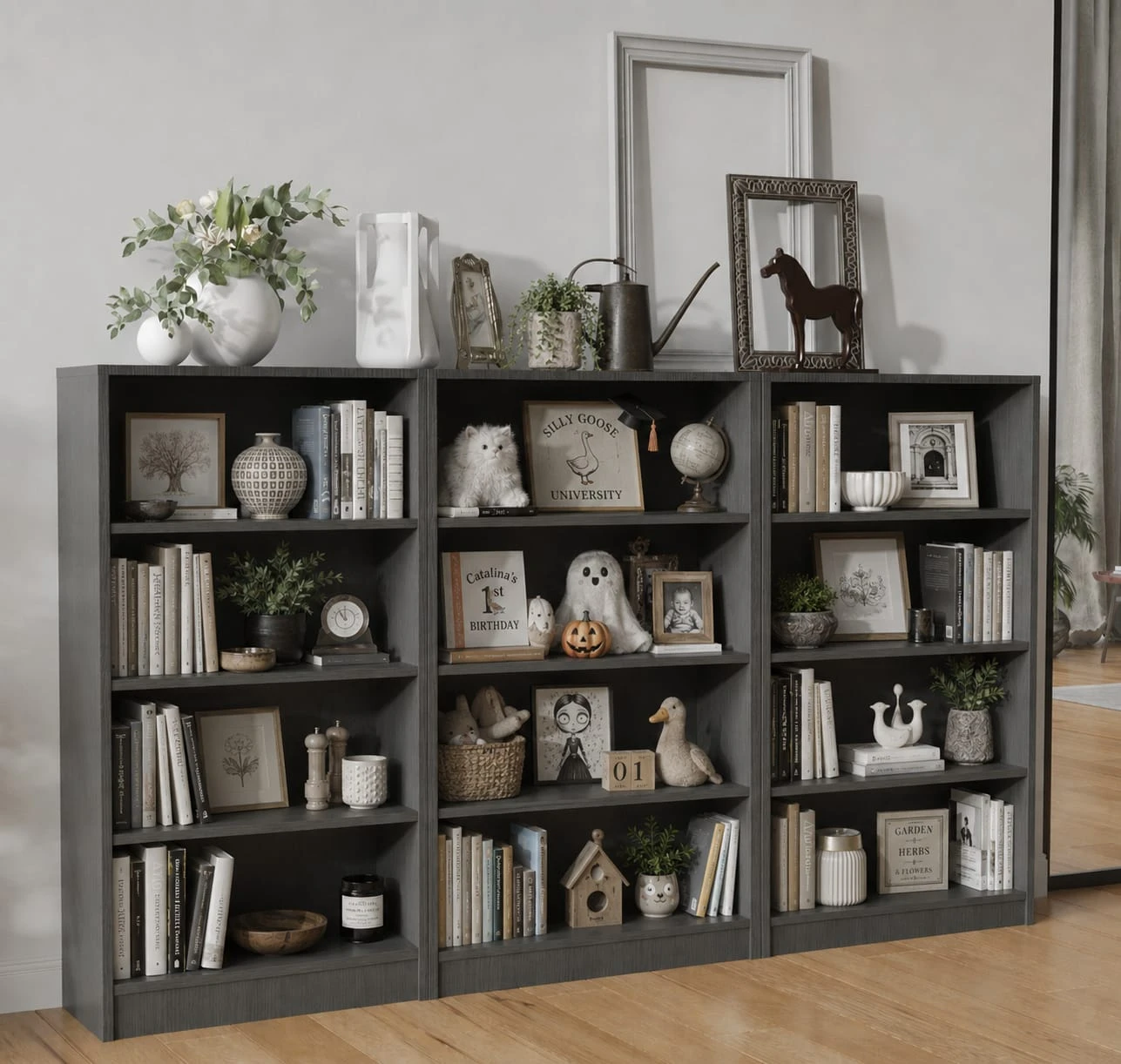 3 shelving units - Latitude Run Gibney Standard Bookcase - Grey - photo 5