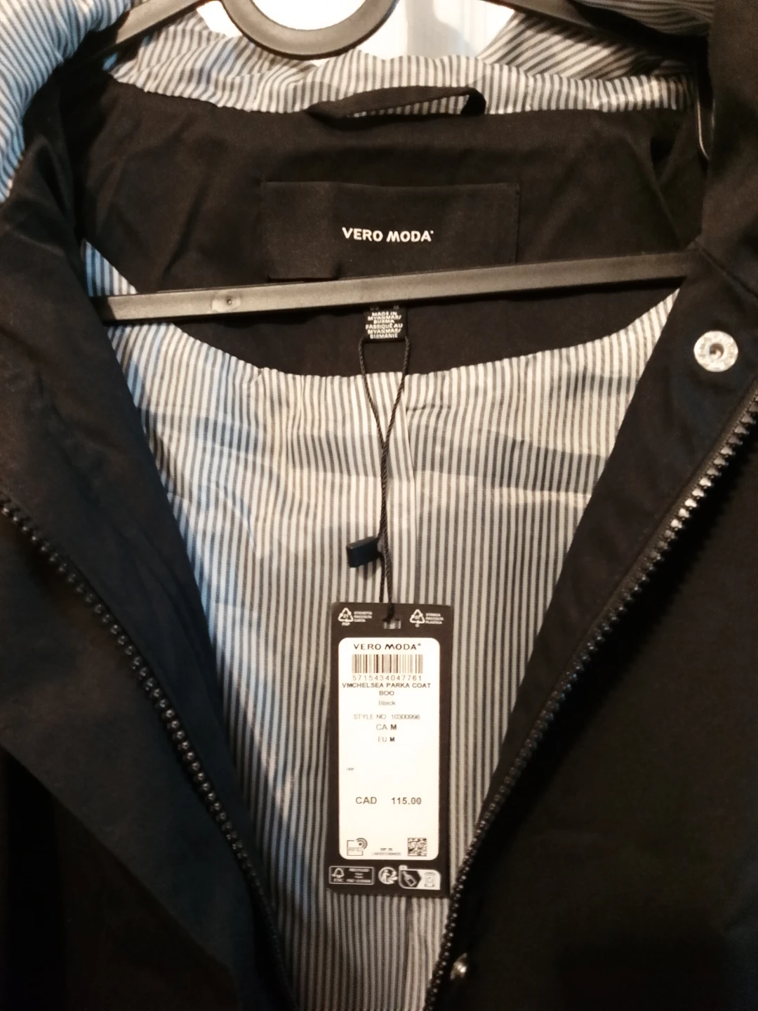Vero Moda Chelsea Parka Coat - Black/Navy - Size M - photo 3