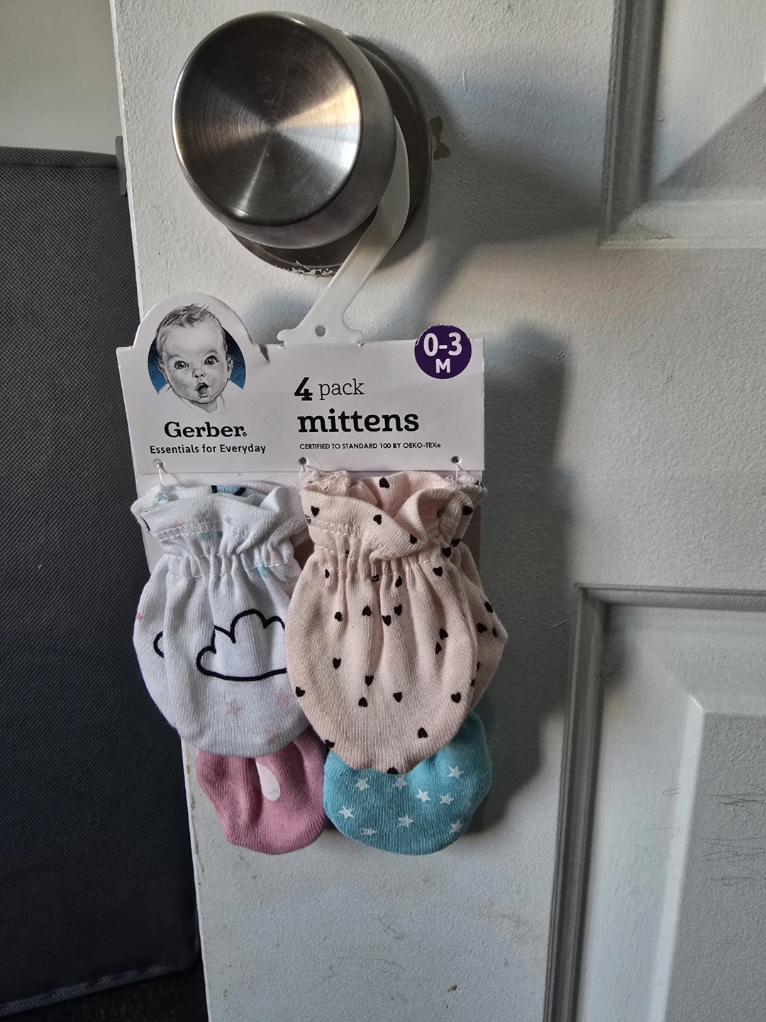 Gerber 4 Pack Baby Mittens - Size 0-3 Months