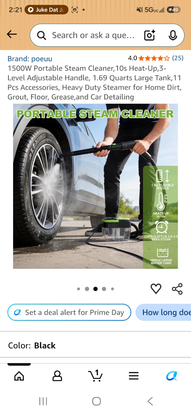 POEU Portable 1500W Steam Cleaner - Black - photo 3