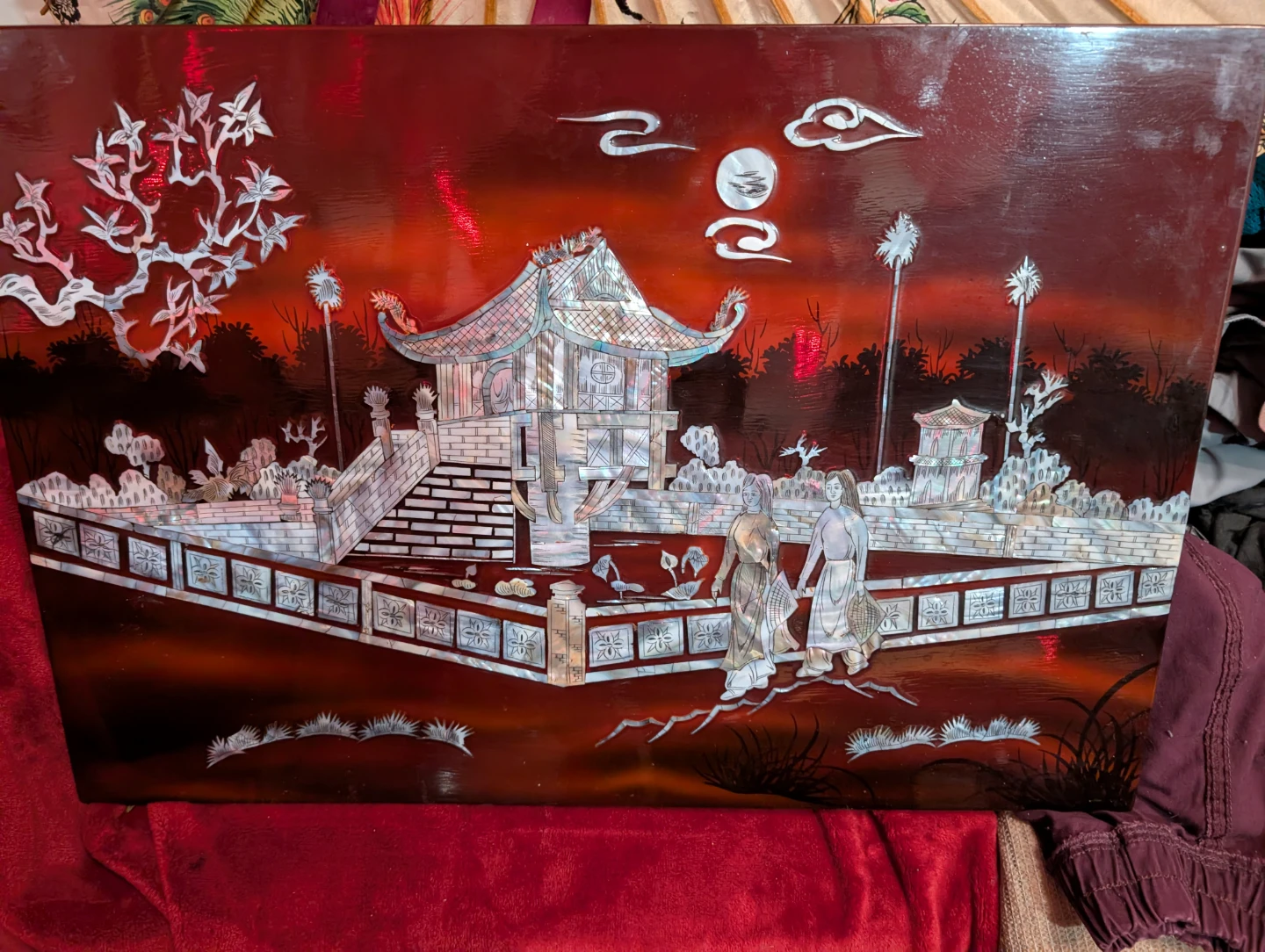 Vintage Mother of Pearl Lacquer Wall Art Panel
