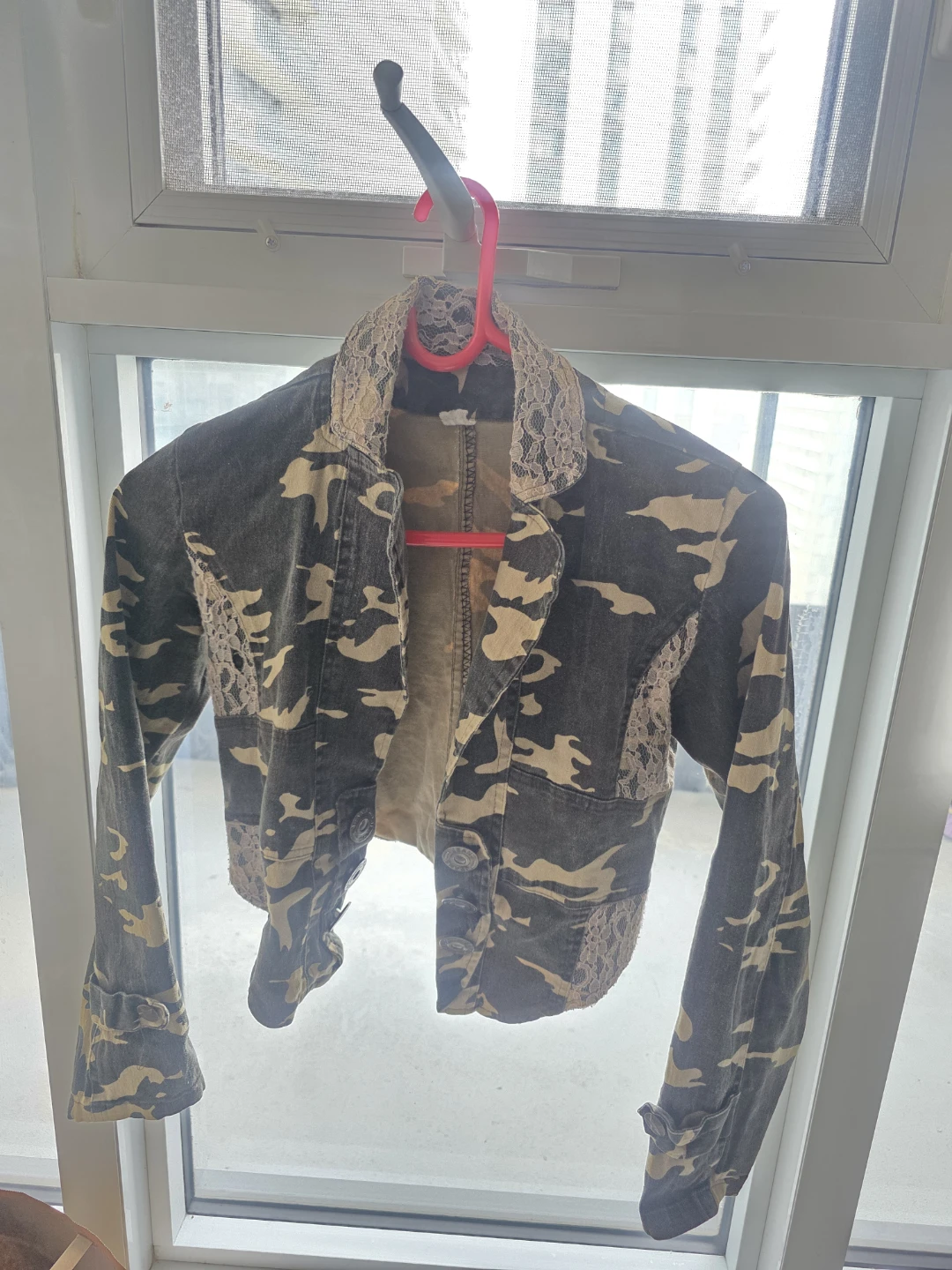 Camouflage Denim Jacket with Lace Accents