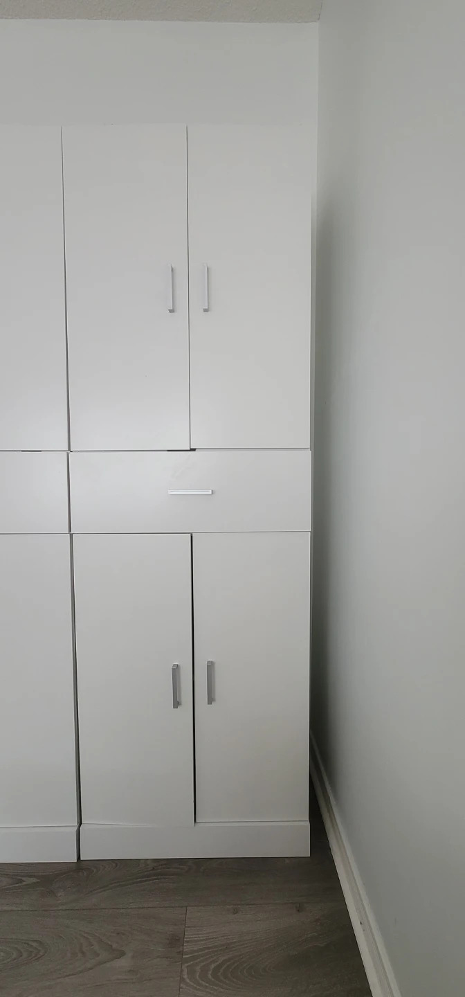 White Storage Cabinet with Drawer and Shelves