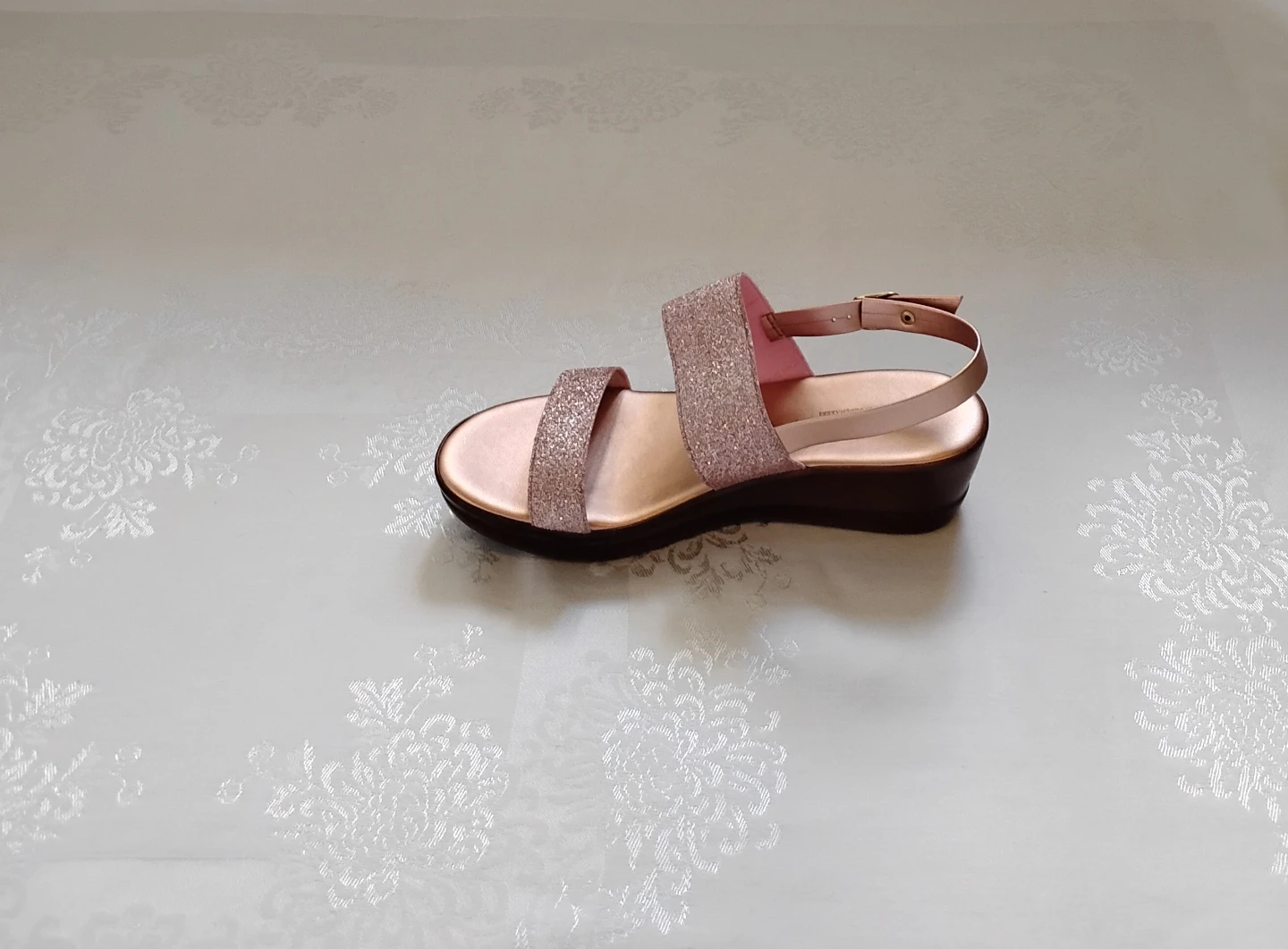 Genuine Leather Rose Gold Wedge Sandals - photo 2