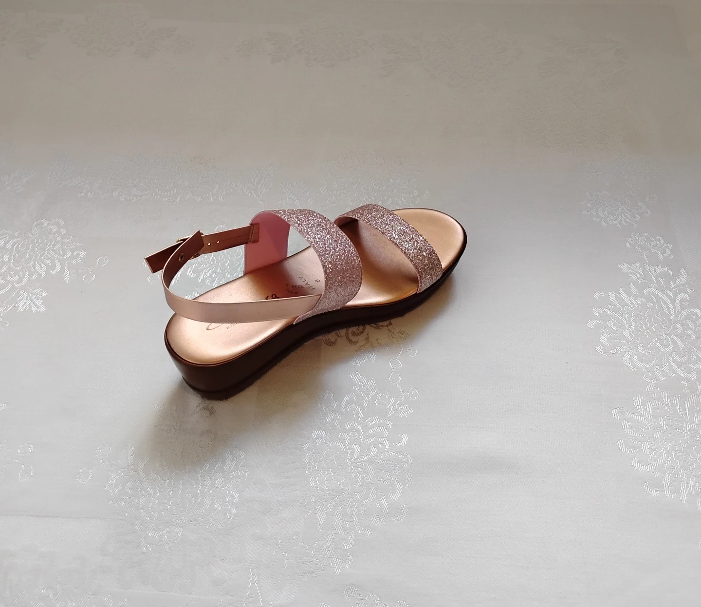 Genuine Leather Rose Gold Wedge Sandals - photo 3