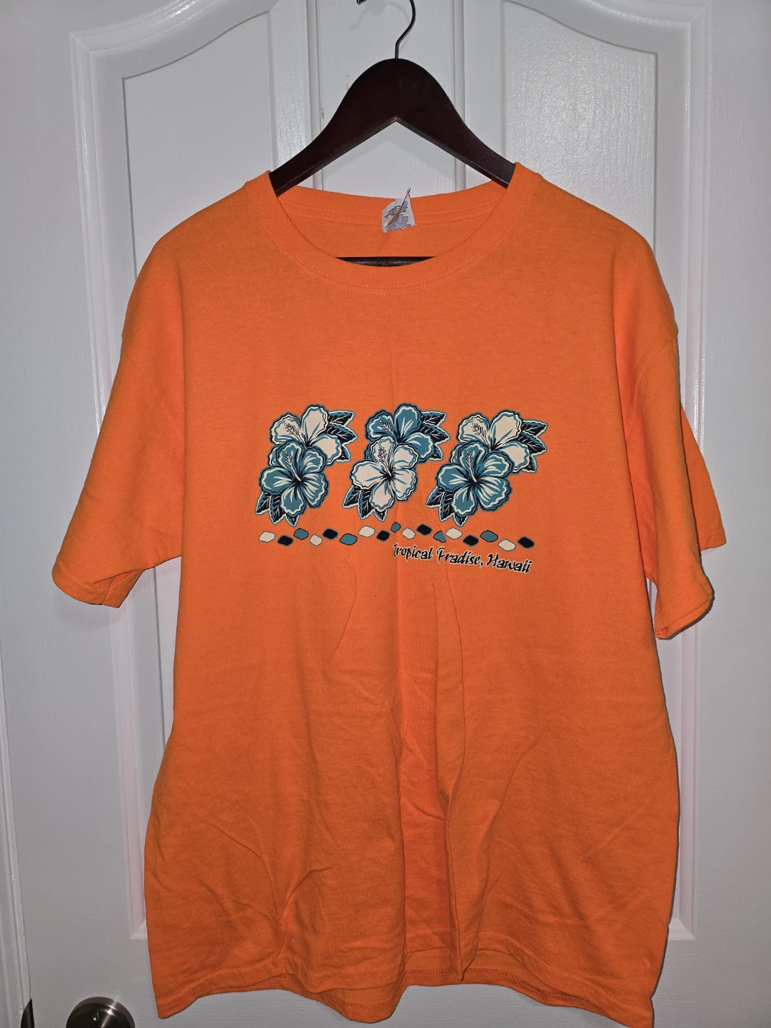 Orange T-Shirt with Tropical Paradise Hawaii Graphic