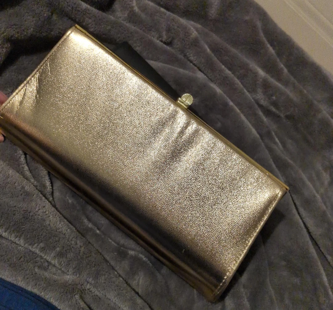 Gold Metallic Clutch Purse with Chain