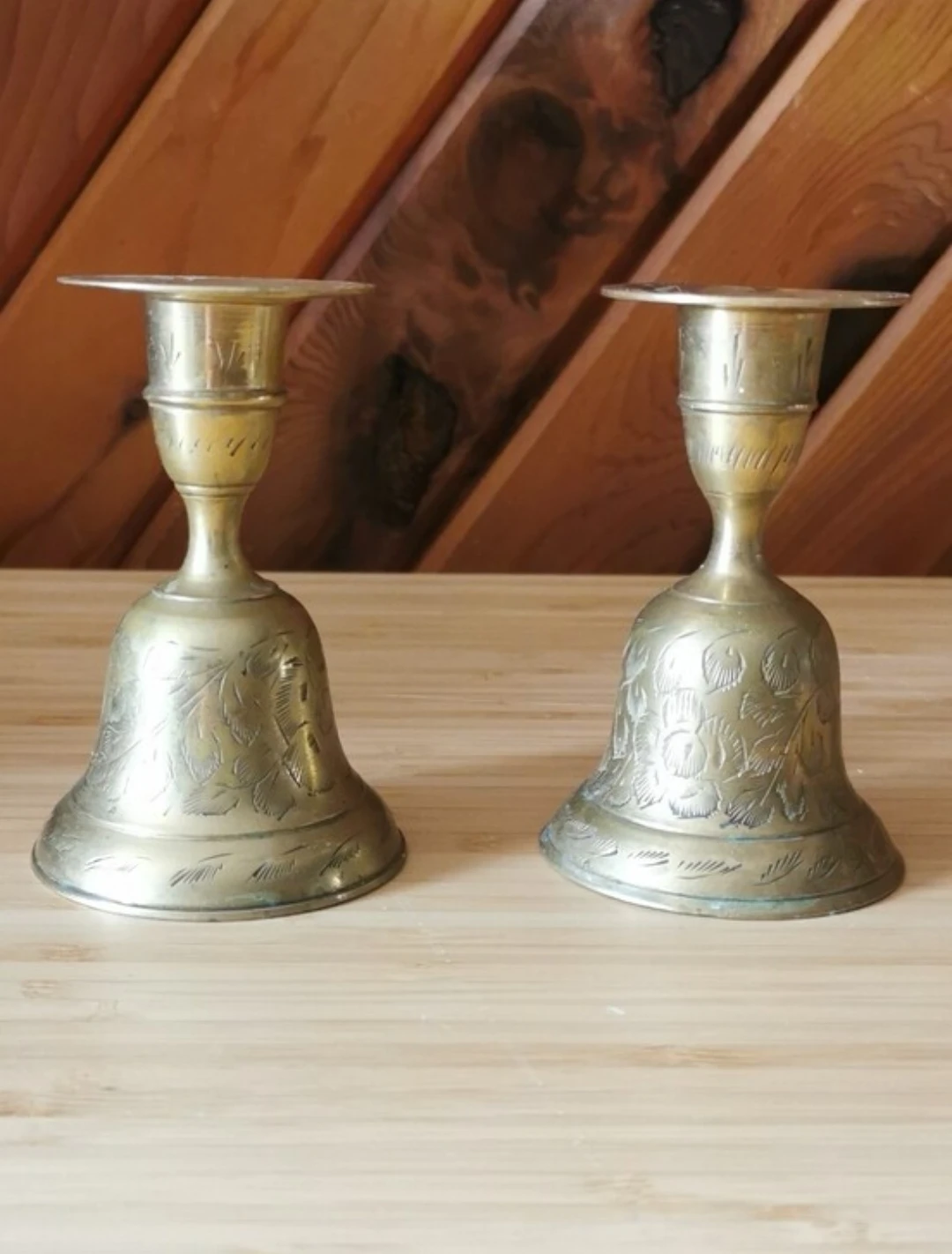 Vintage Brass Bell Candleholders Pair Dual Purpose Candlesticks - photo 2