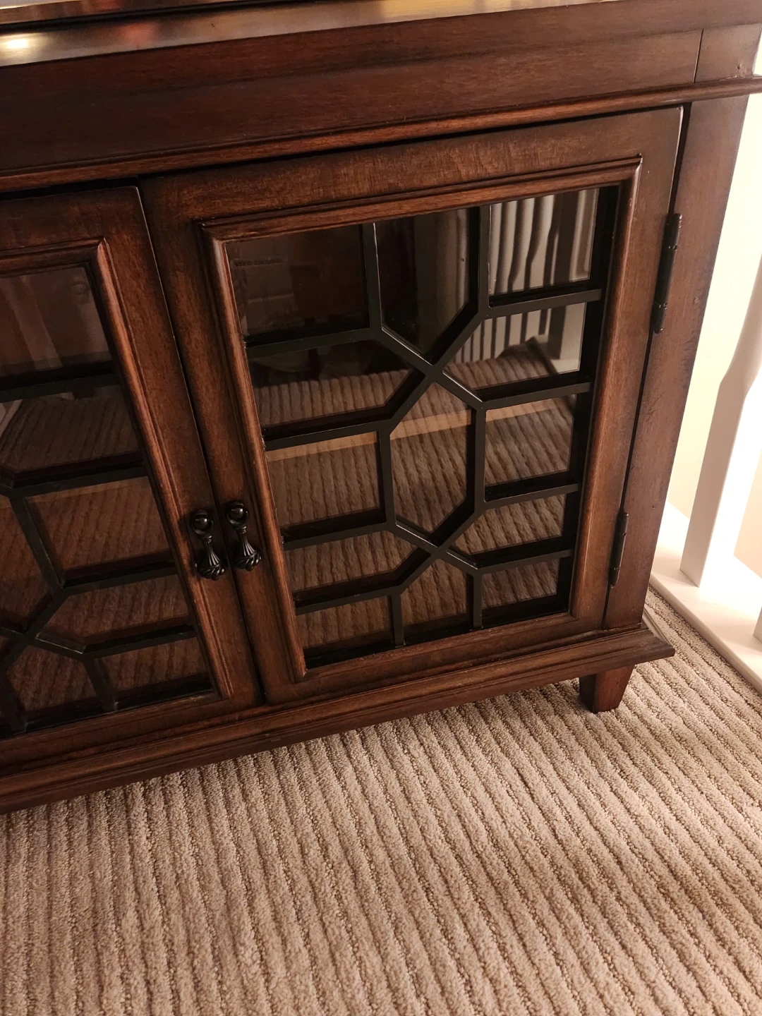 Dark Wood Cabinet with Decorative Glass Doors - photo 5
