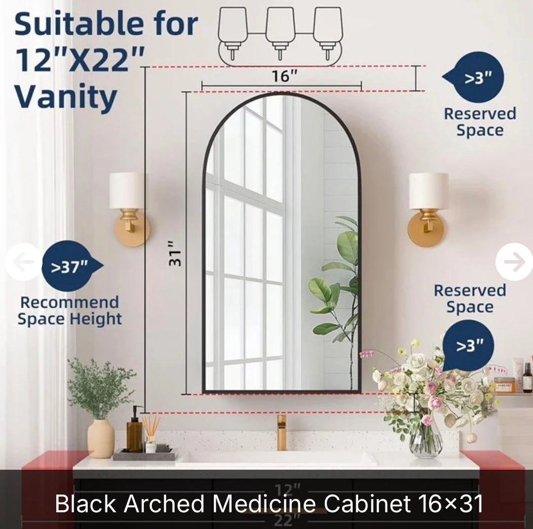 Black Arched Medicine Cabinet 16"x31"