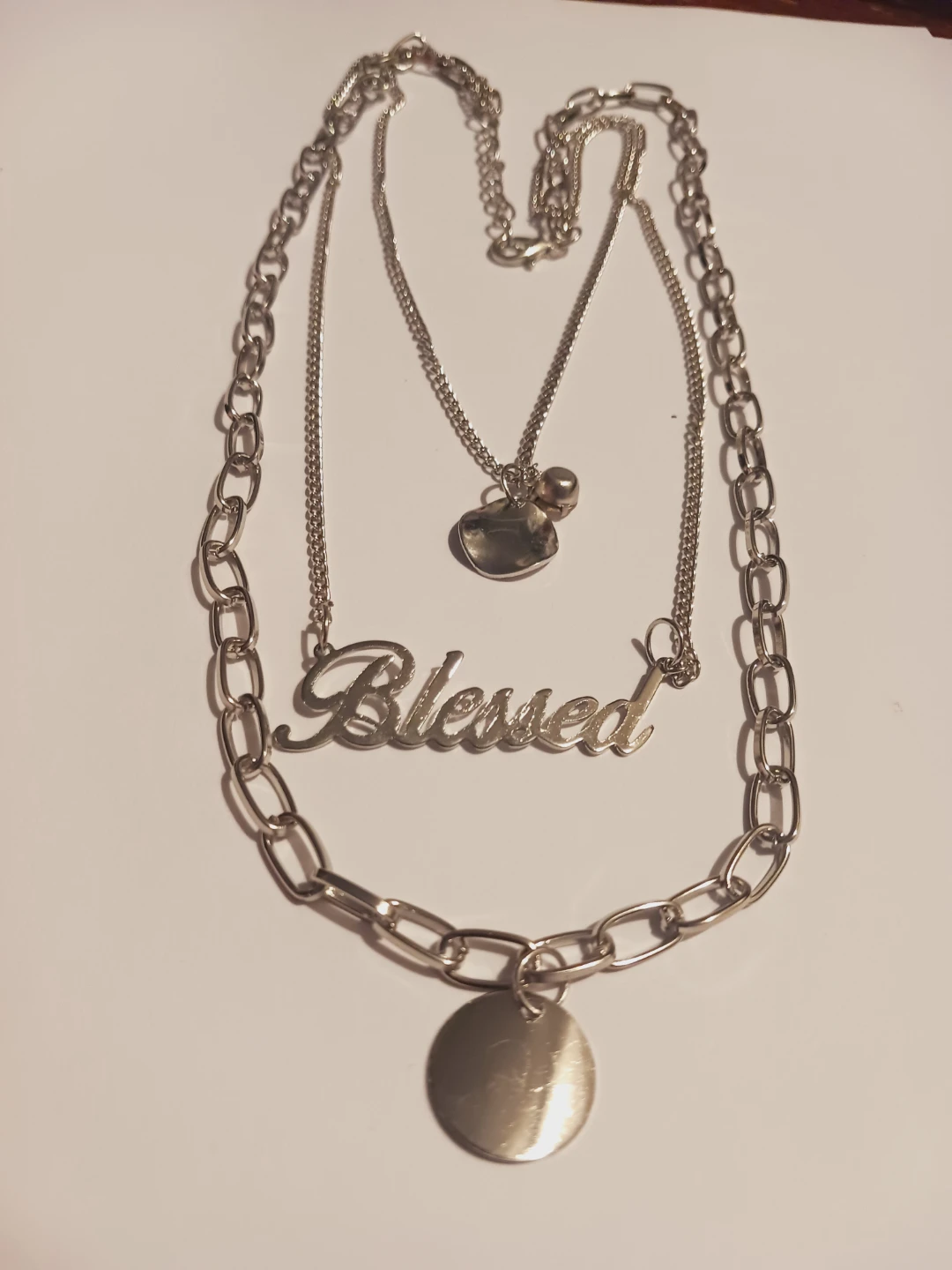 New !! Layered "Blessed" Necklace with Charm and Disc Pendant - photo 2