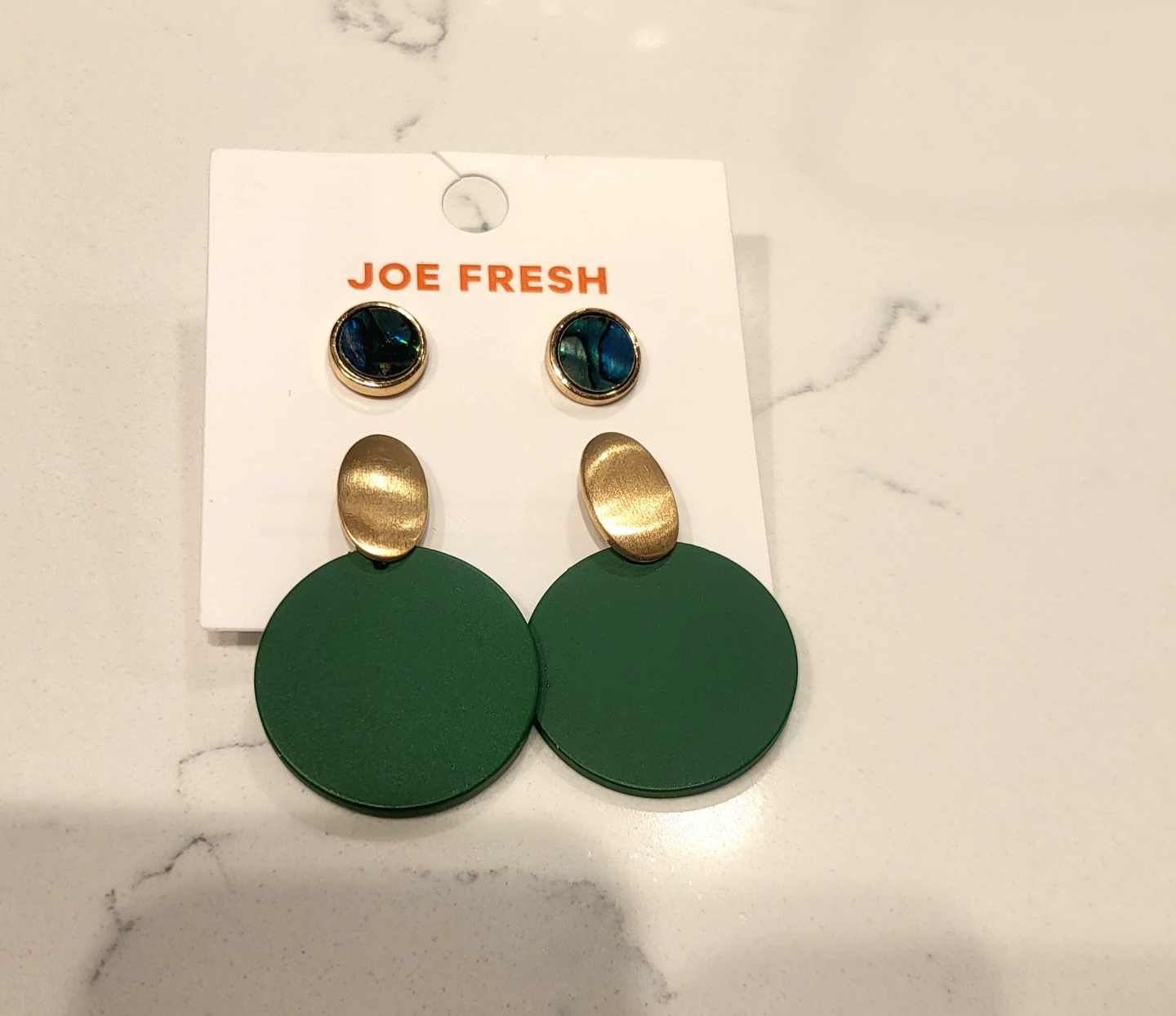 JOE FRESH Green & Gold Round Drop Earrings