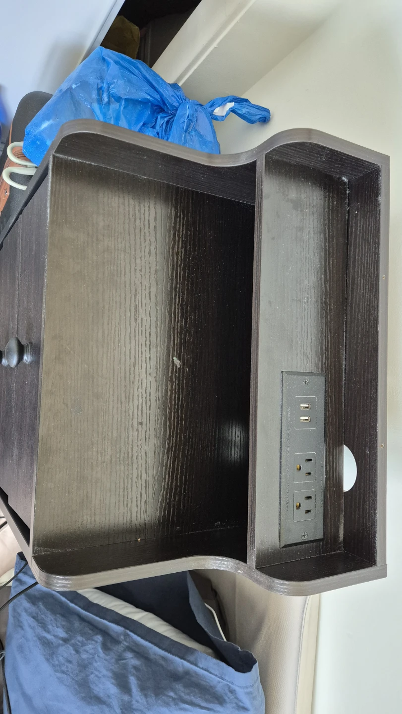Dark Wood Nightstand with 5 Drawers and Built-in Outlet - photo 3