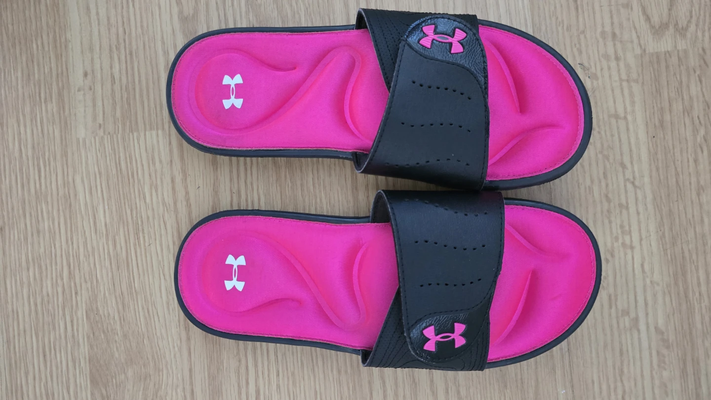 Under Armour Pink & Black Slides