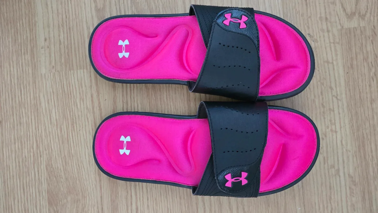 Under Armour Pink & Black Slides