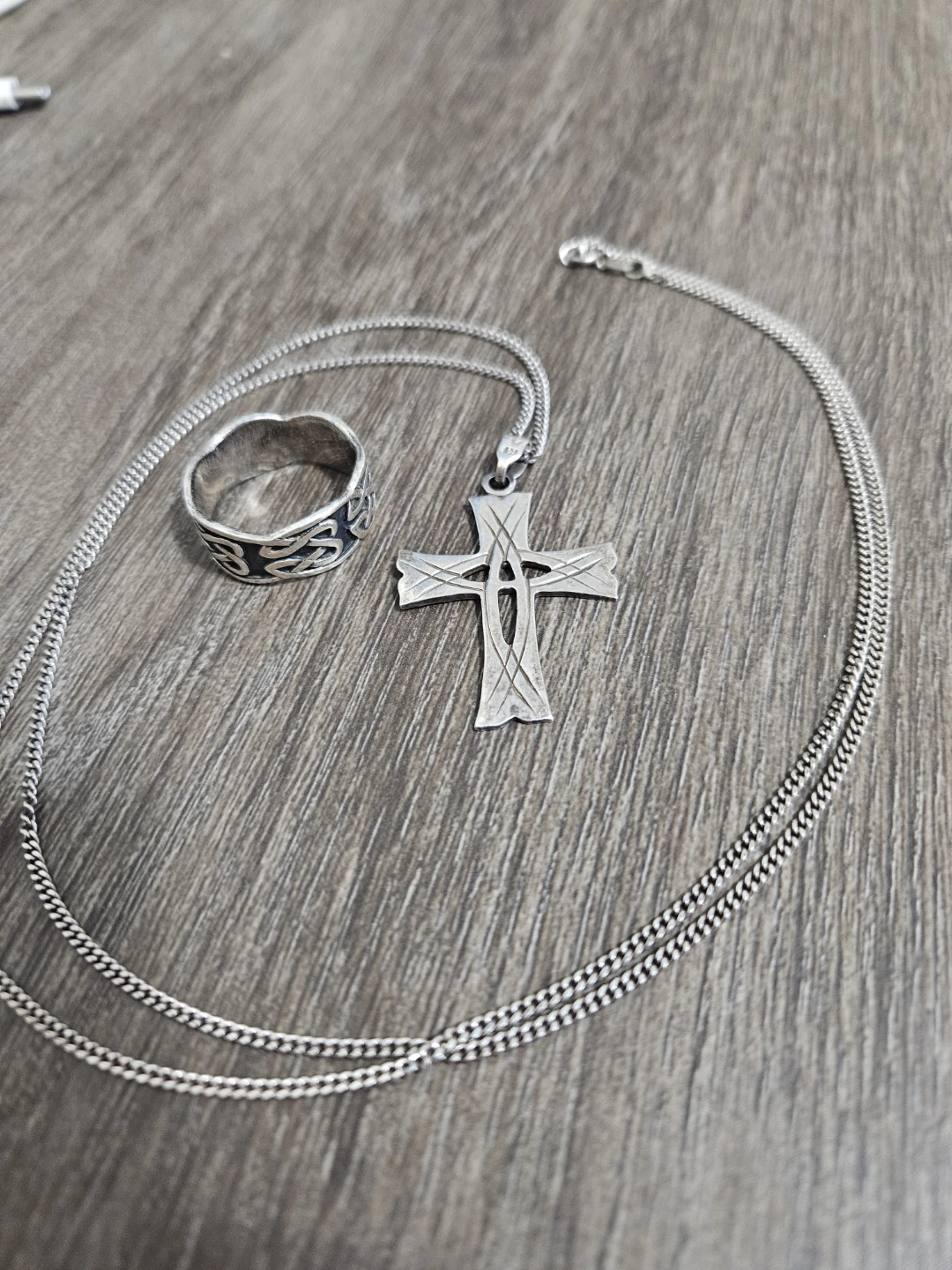 Sterling Silver Cross Pendant Necklace and Ring Set