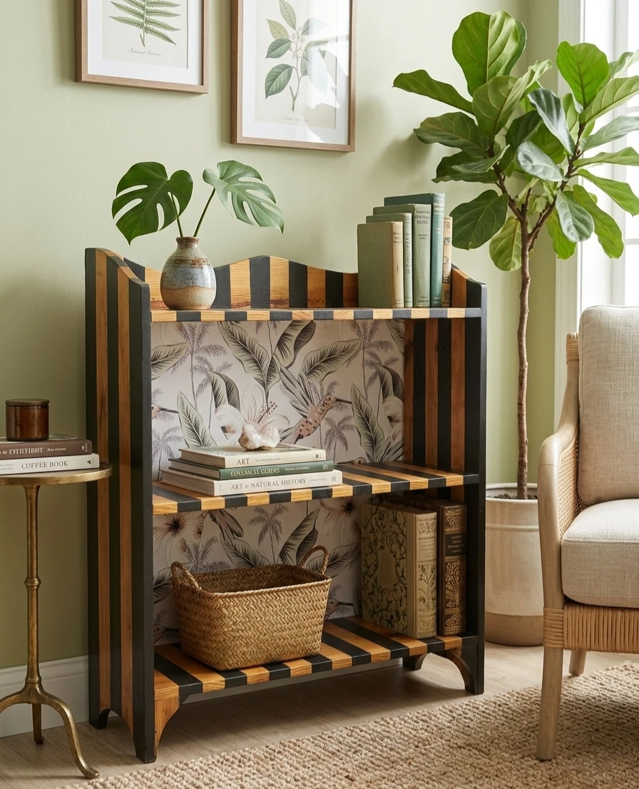 Striped Wooden Bookshelf