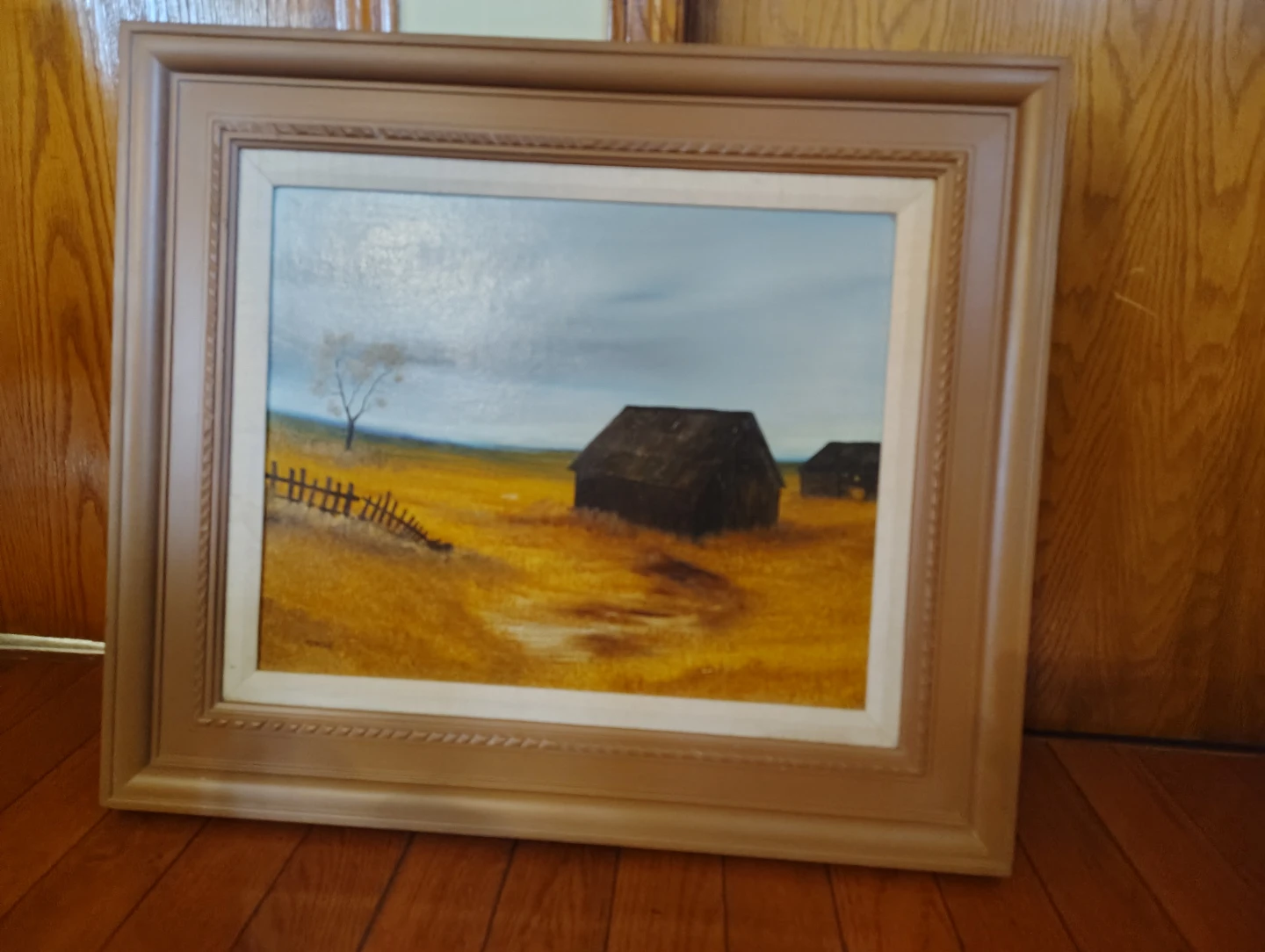 Framed Oil Painting of Barns in a Field - photo 3