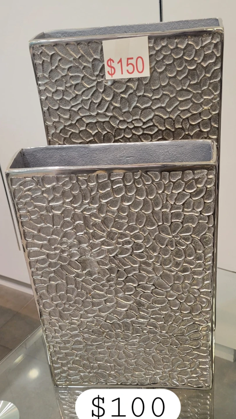 Textured Silver Decorative Vase