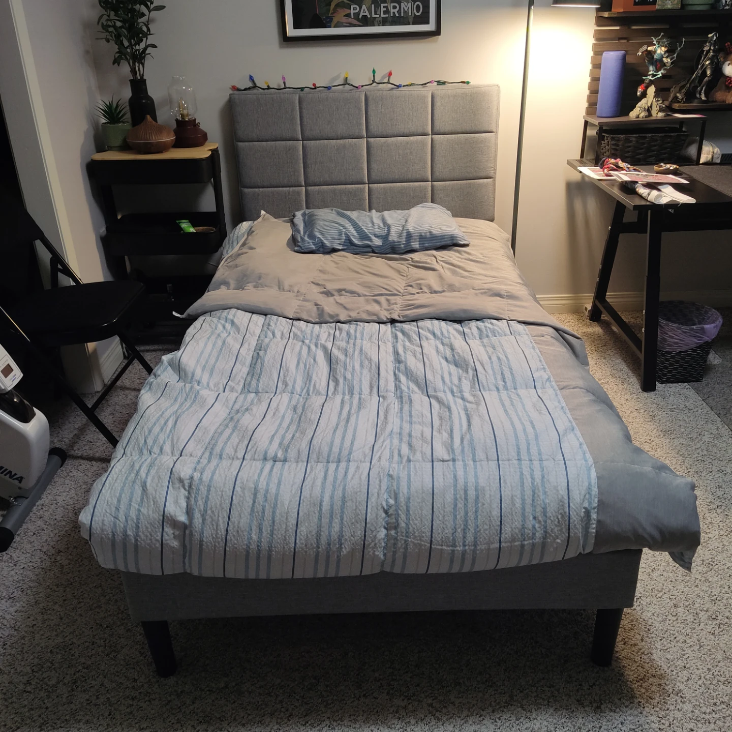 Grey Upholstered Headboard Bed Frame