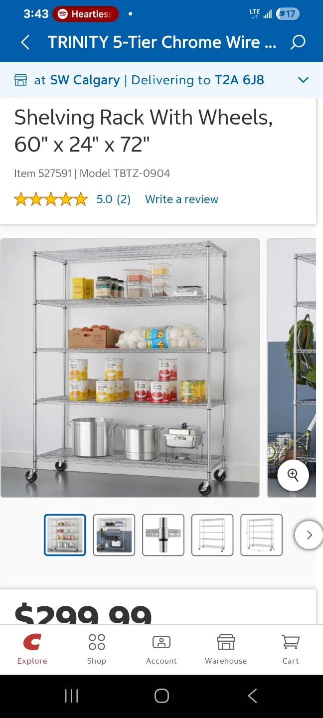 TRINITY 5-Tier Chrome Wire Shelving Rack With Wheels