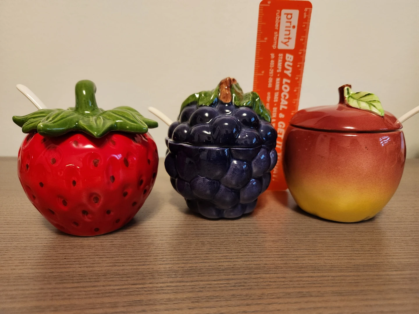 Ceramic Fruit Jam Jars with Spoons - photo 2
